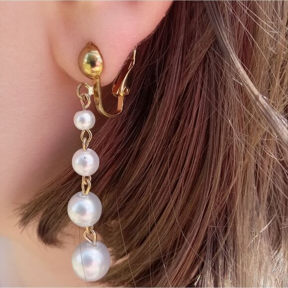 Faux pearl chain earrings - Picture 2 of 4